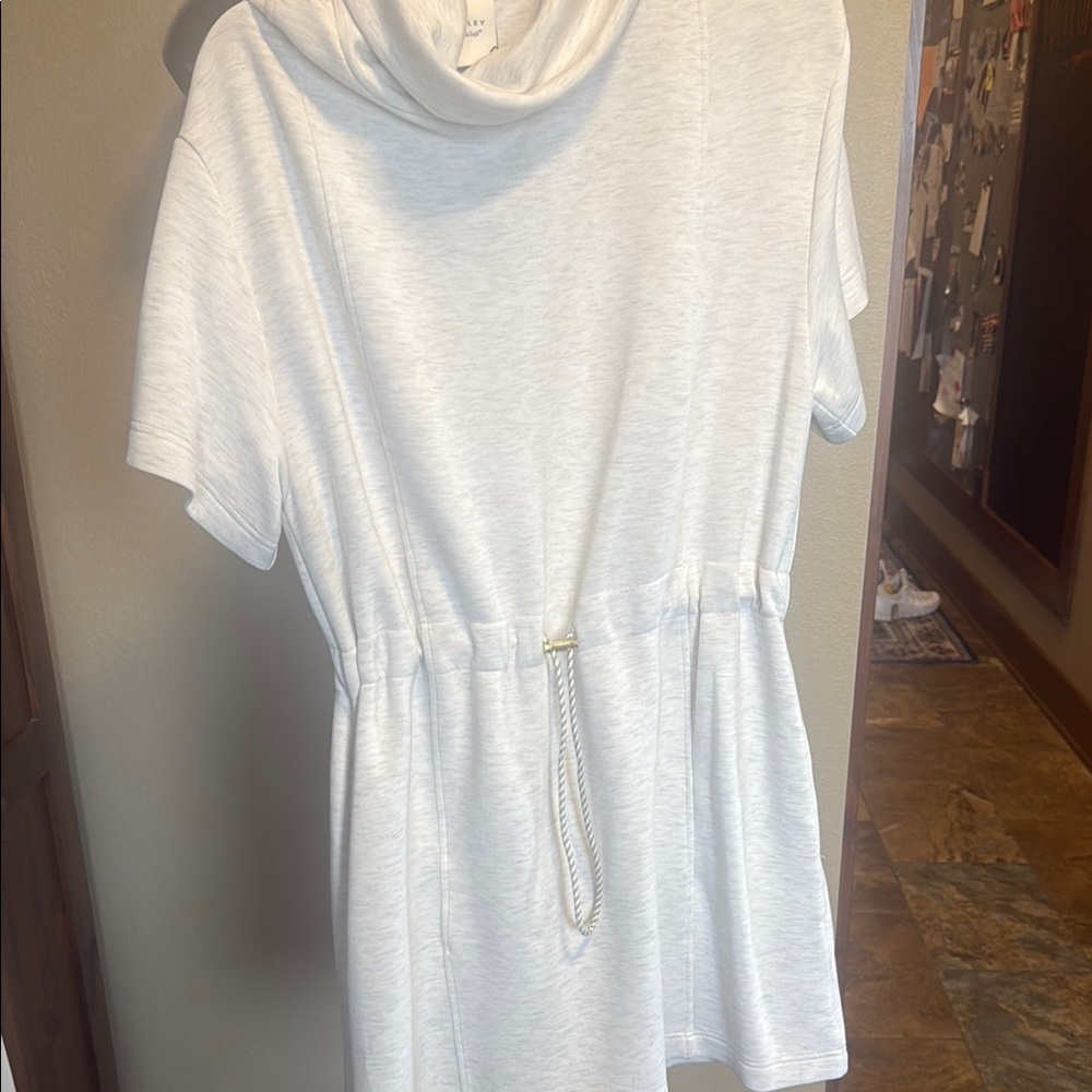 White Short Sleeve Cowl Neck Dress